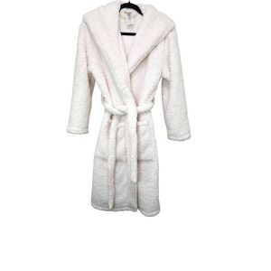 Pottery Barn Teen Teddy Bear Ivory Hooded Sherpa Belted Bathrobe Pockets Size S